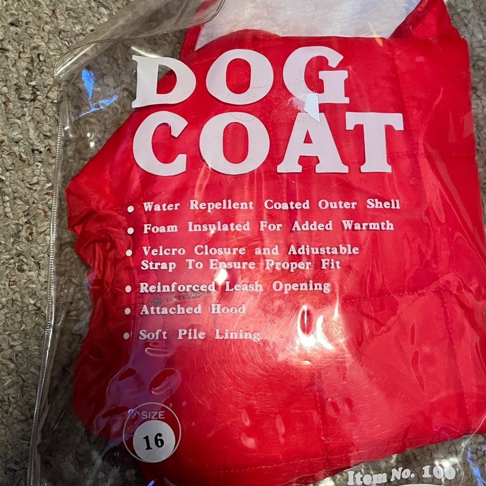 Red Quilted Dog Jacket Parka with attached hood Sz 16 - Picture 3 of 13
